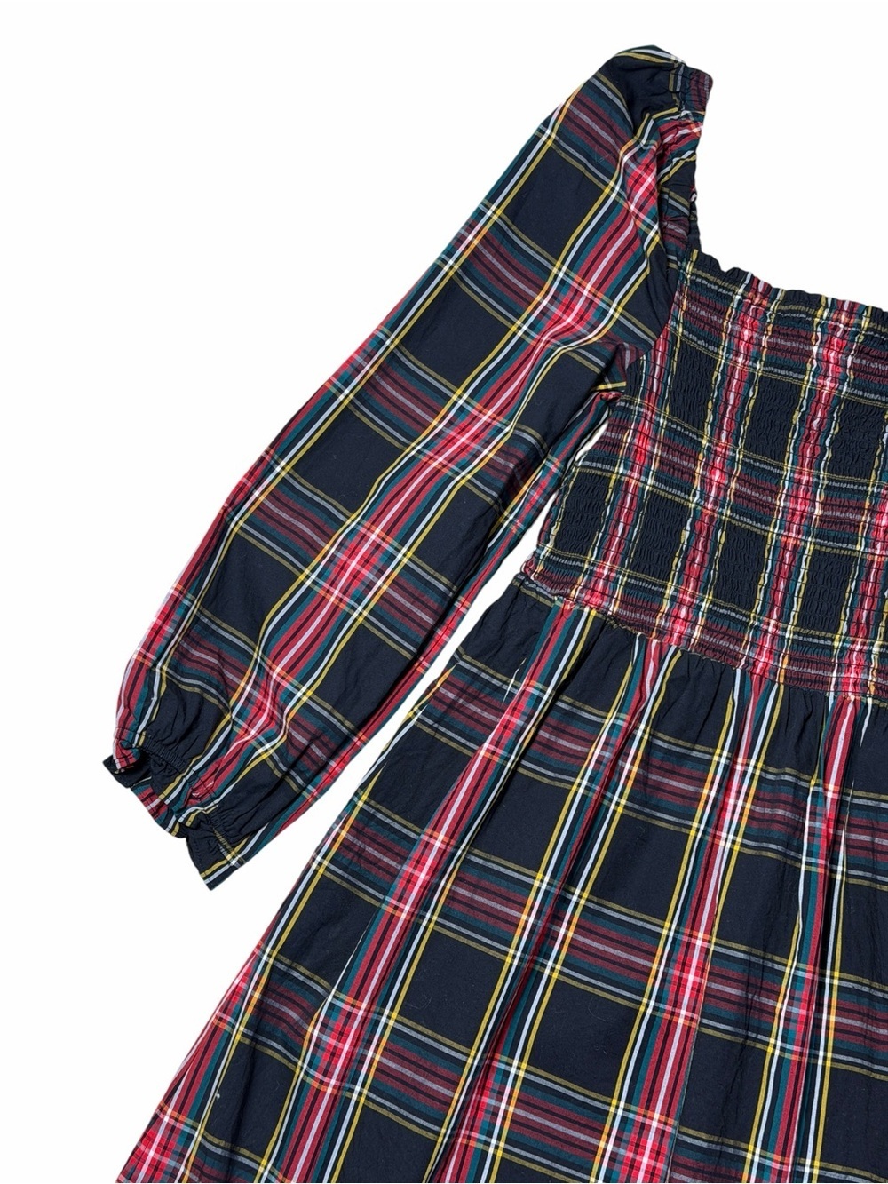 J. Crew Black and Red Tartan Smocked Long Sleeve Midi Dress Womens XS - Picture 2 of 8